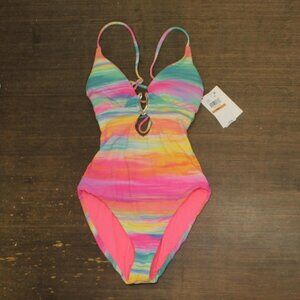 Becca Womens Standard Verano One Piece Swimsuit 151057 Multi Pink S